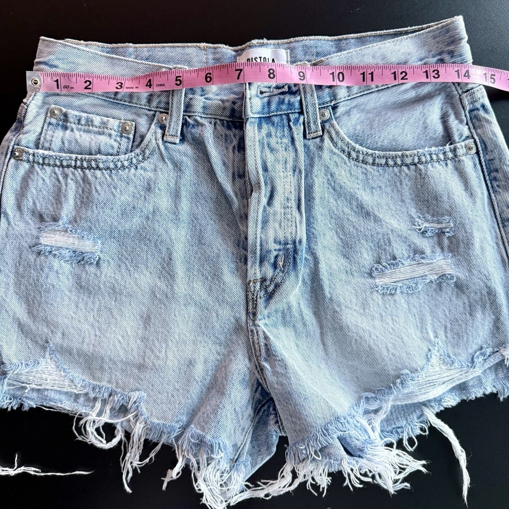 Pistola High Rise Distressed Cut Off Denim Shorts Light Blue Size 26 - Picture 4 of 7